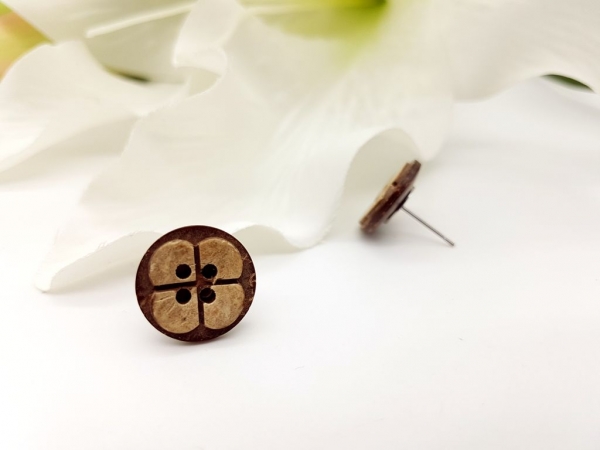 Kokosnuss Knopf Ohrstecker mit Blume